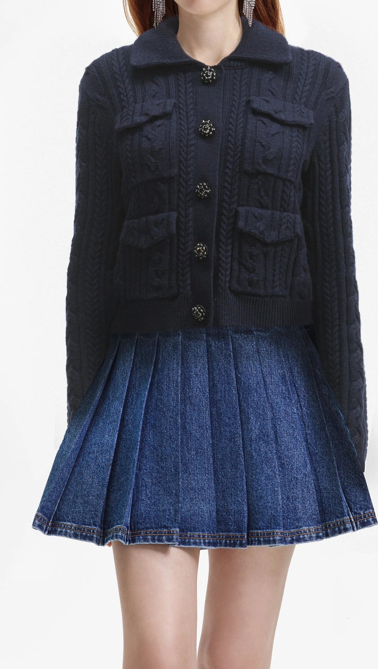 AIIZIE NAVY KNIT COLLAR CARDIGAN - product image