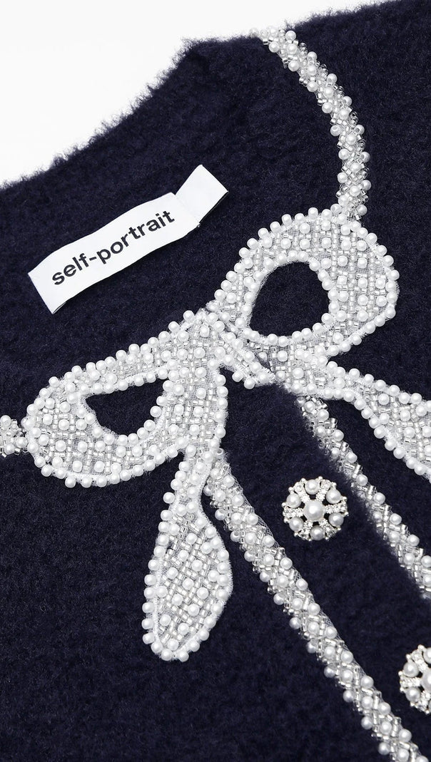 AIIZIE NAVY SOFT KNIT BOW CARDIGAN - product image