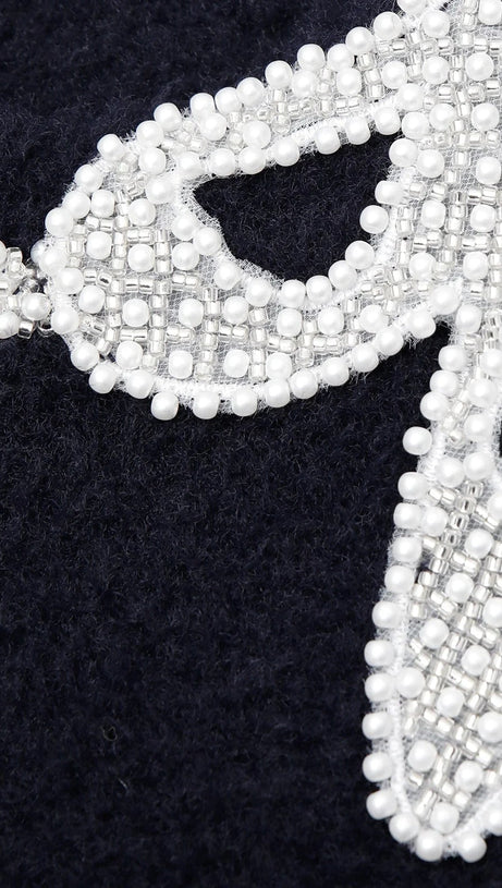 CARDIGAN IN MAGLINA MORBIDA CON FIOCCO BLU MARINO 