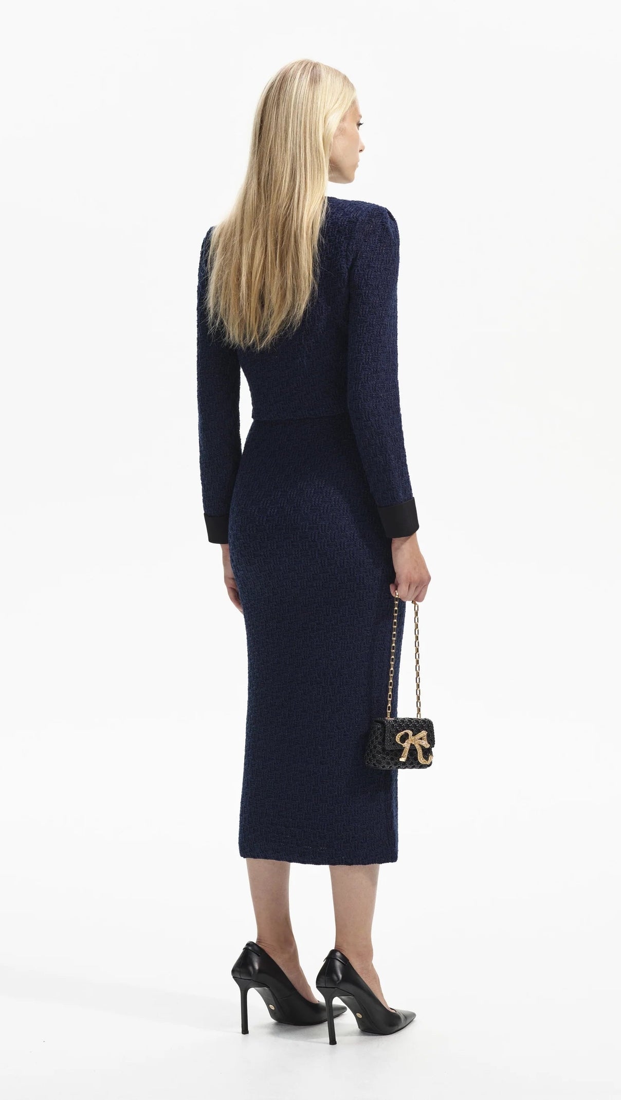 AIIZIE NAVY WEAVE KNIT MIDI SKIRT - product image