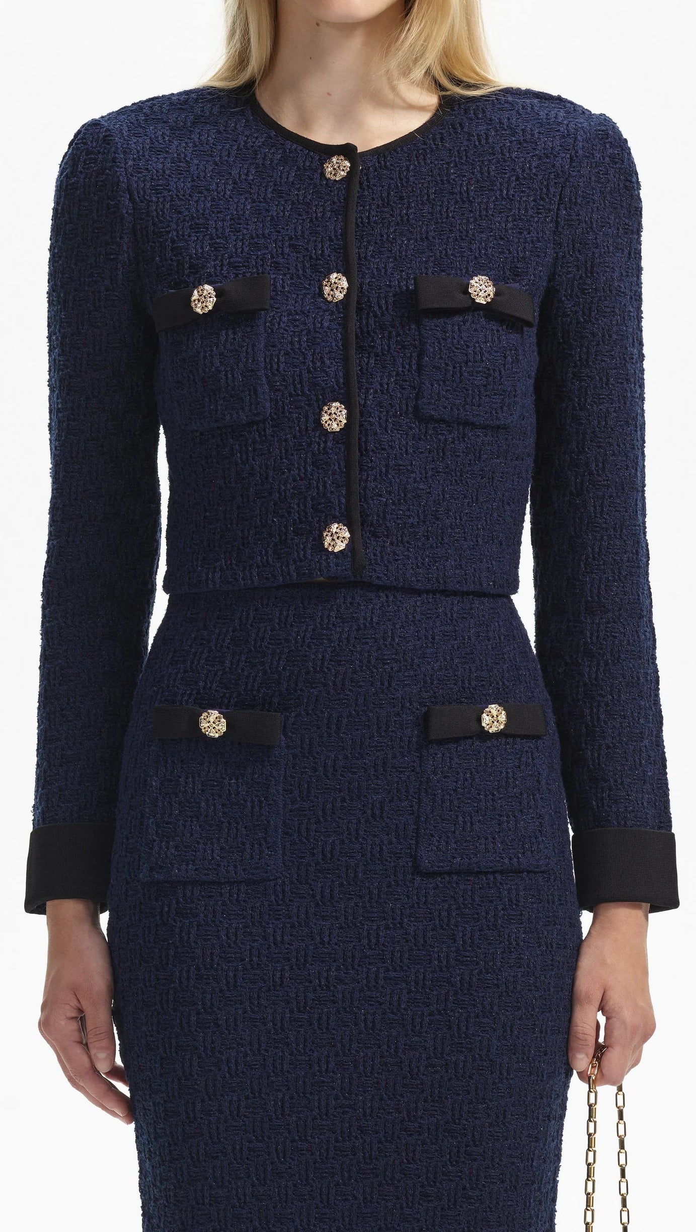 CARDIGAN CORTO IN TESSUTO BLU MARINO 