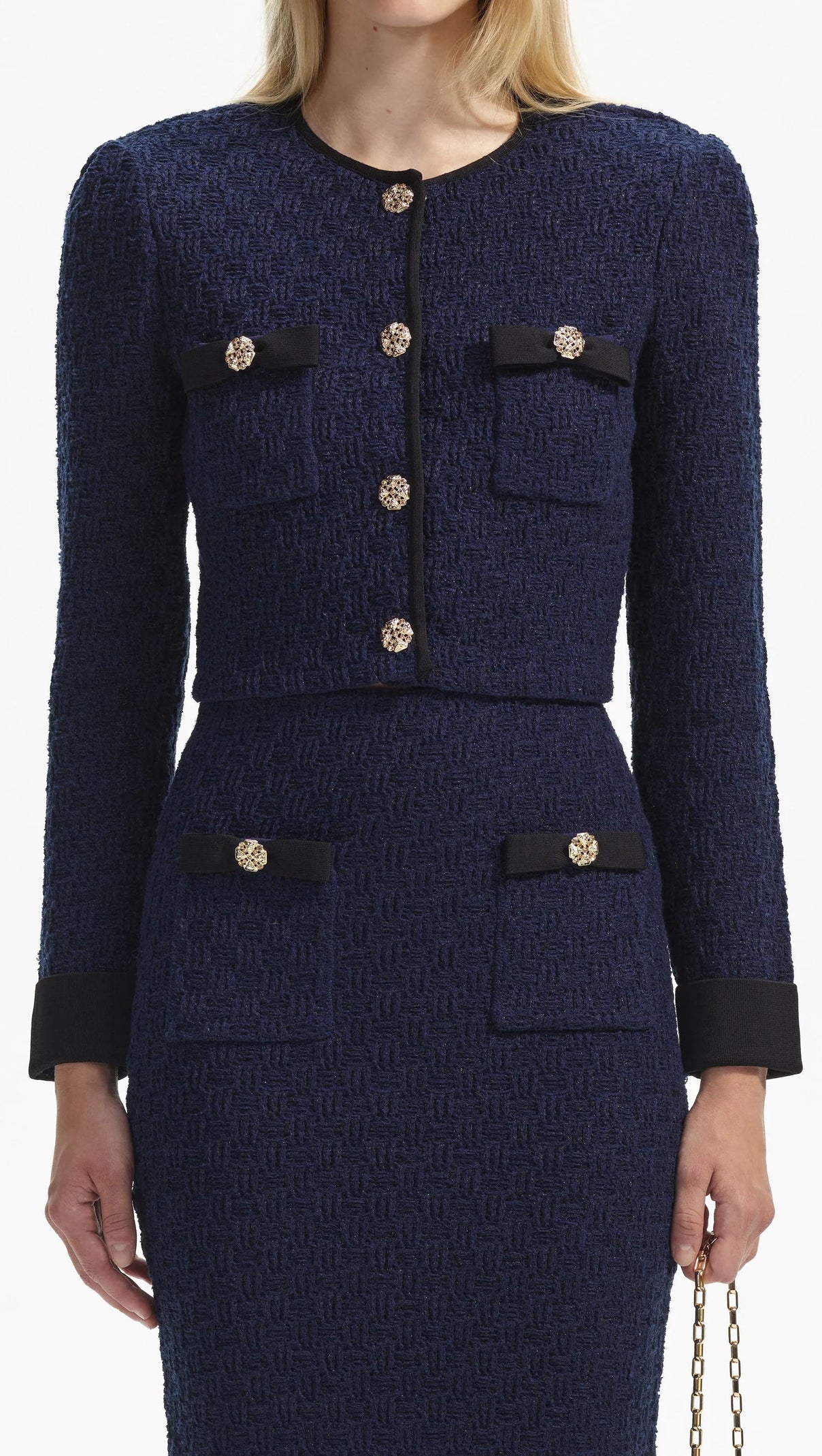 AIIZIE NAVY WEAVE KNIT MIDI SKIRT - product image