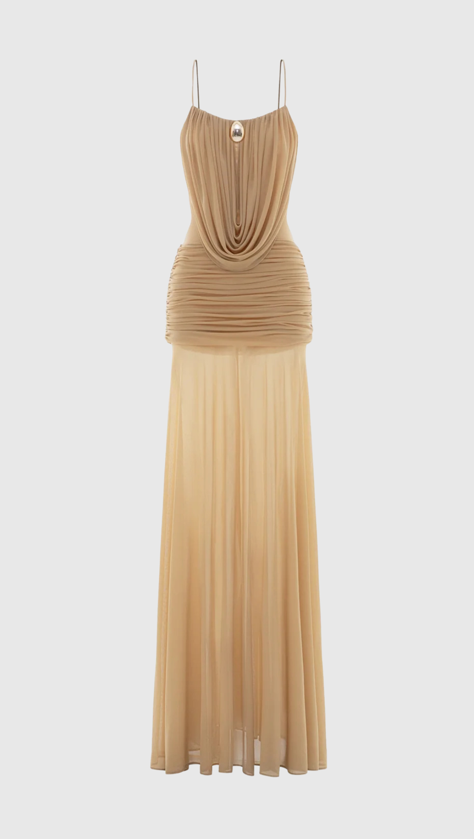 Neraos Draped Ruched Maxi Dress - Beige
