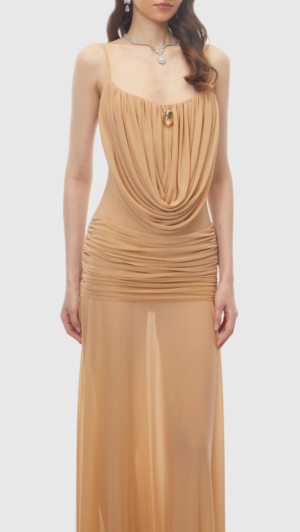AIIZIE Neraos Draped Ruched Maxi Dress - Beige - product image