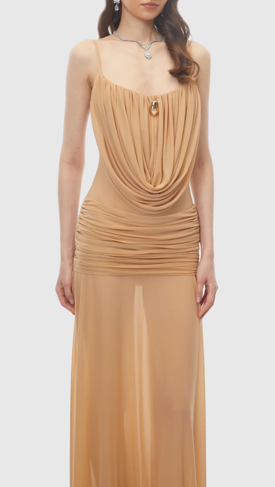 Neraos Draped Ruched Maxi Dress - Beige
