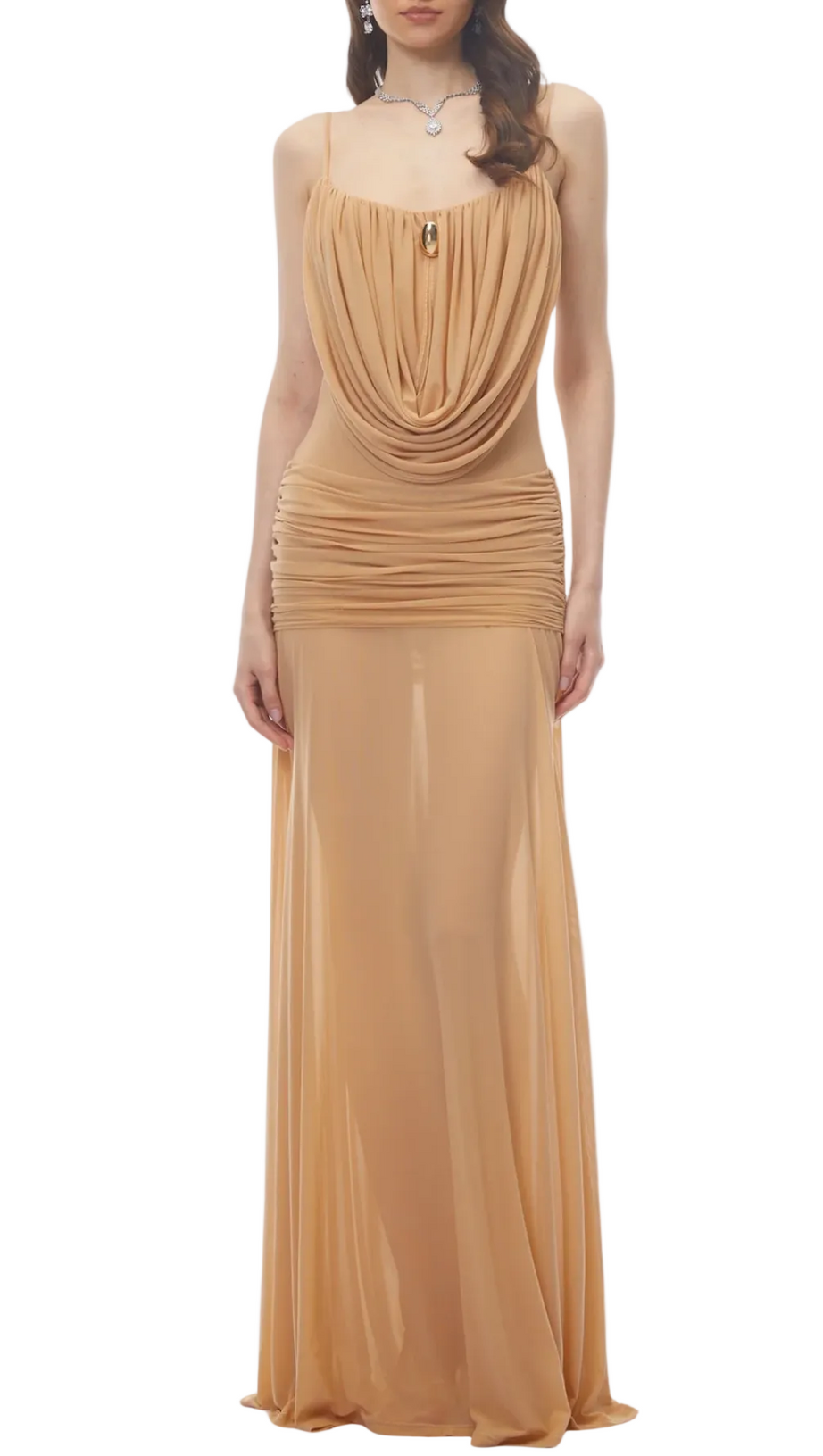 Neraos Draped Ruched Maxi Dress - Beige