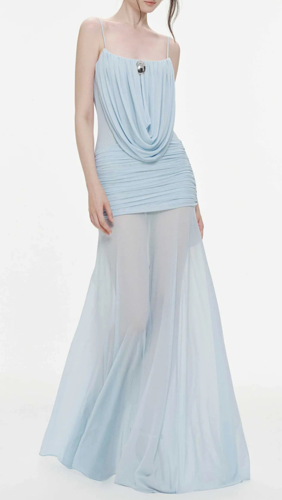 Neraos Draped Ruched Maxi Dress - Blue