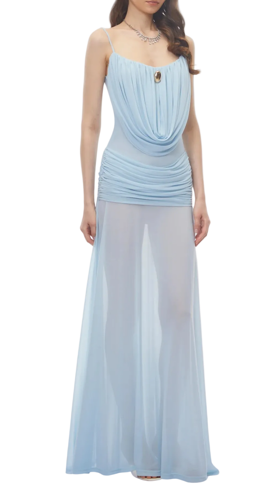 Neraos Draped Ruched Maxi Dress - Blue