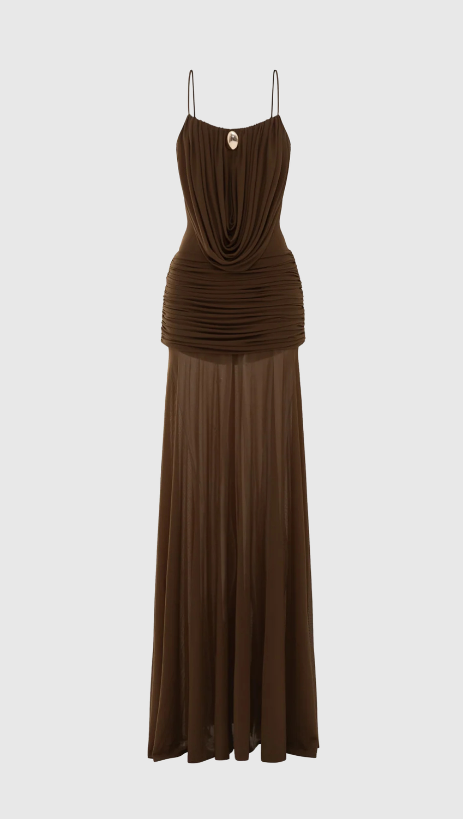 Neraos Draped Ruched Maxi Dress - Brown