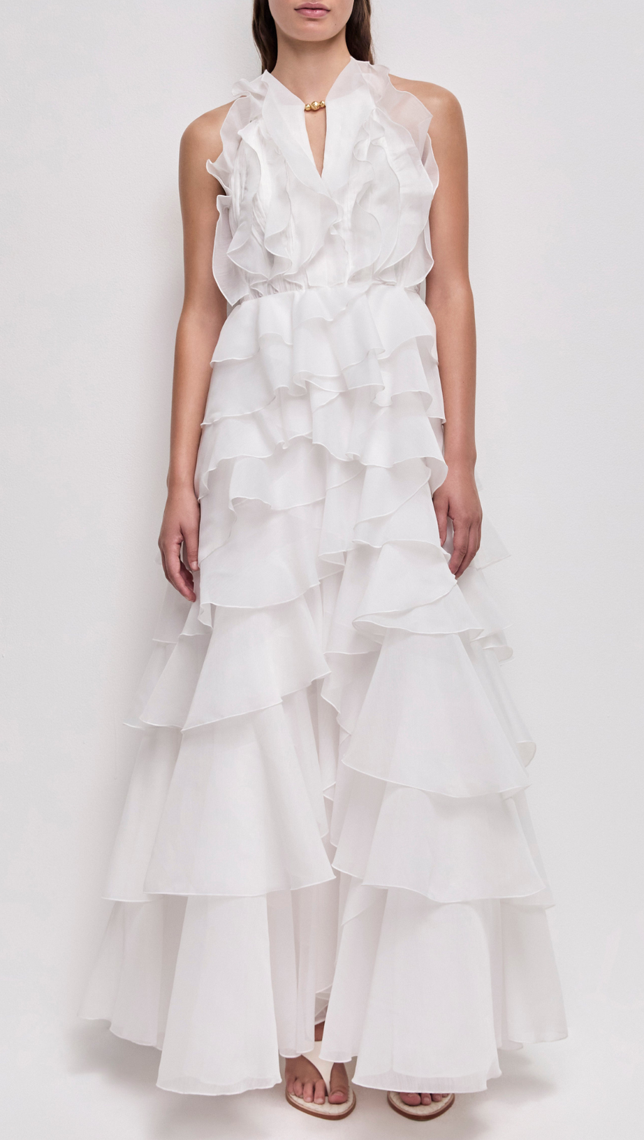 Nigella Halter Ruffle Maxi Dress - White