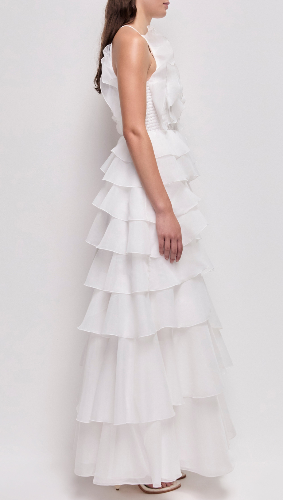 Nigella Halter Ruffle Maxi Dress - White