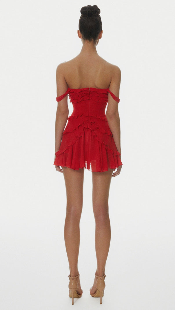 AIIZIE NIRVA OFF SHOULDER RUFFLE MINI DRESS - product image
