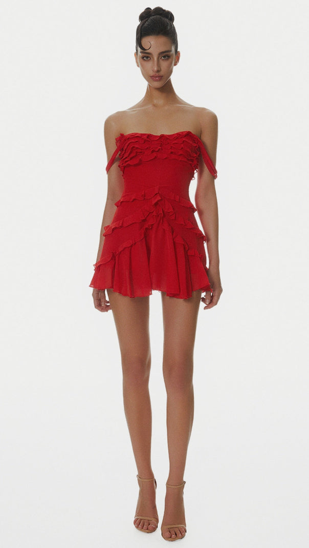 AIIZIE NIRVA OFF SHOULDER RUFFLE MINI DRESS - product image
