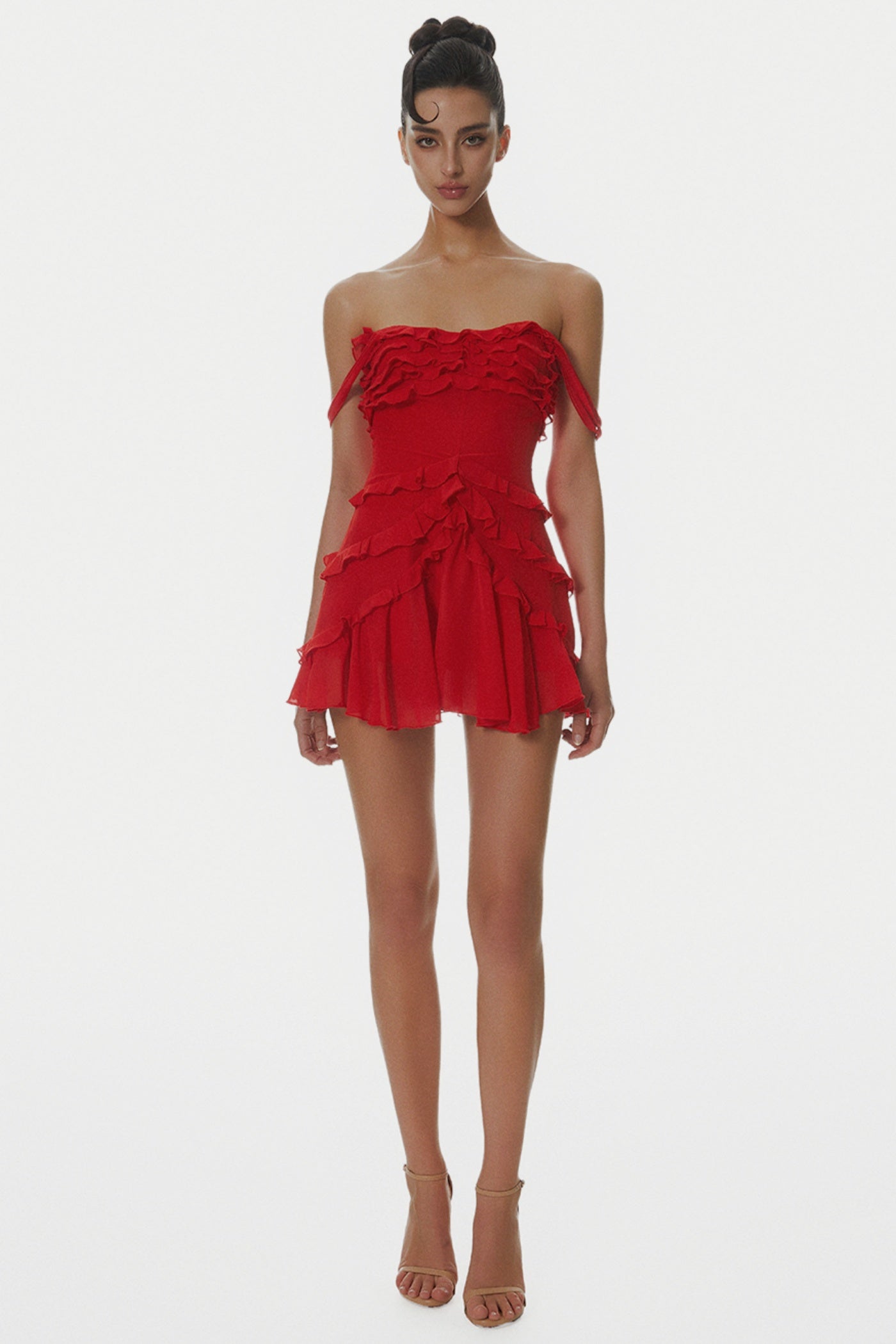 NIRVA OFF SHOULDER RUFFLE MINI DRESS