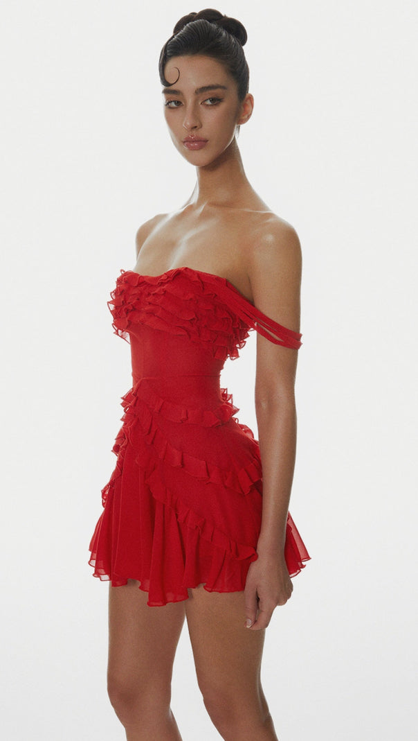 AIIZIE NIRVA OFF SHOULDER RUFFLE MINI DRESS - product image