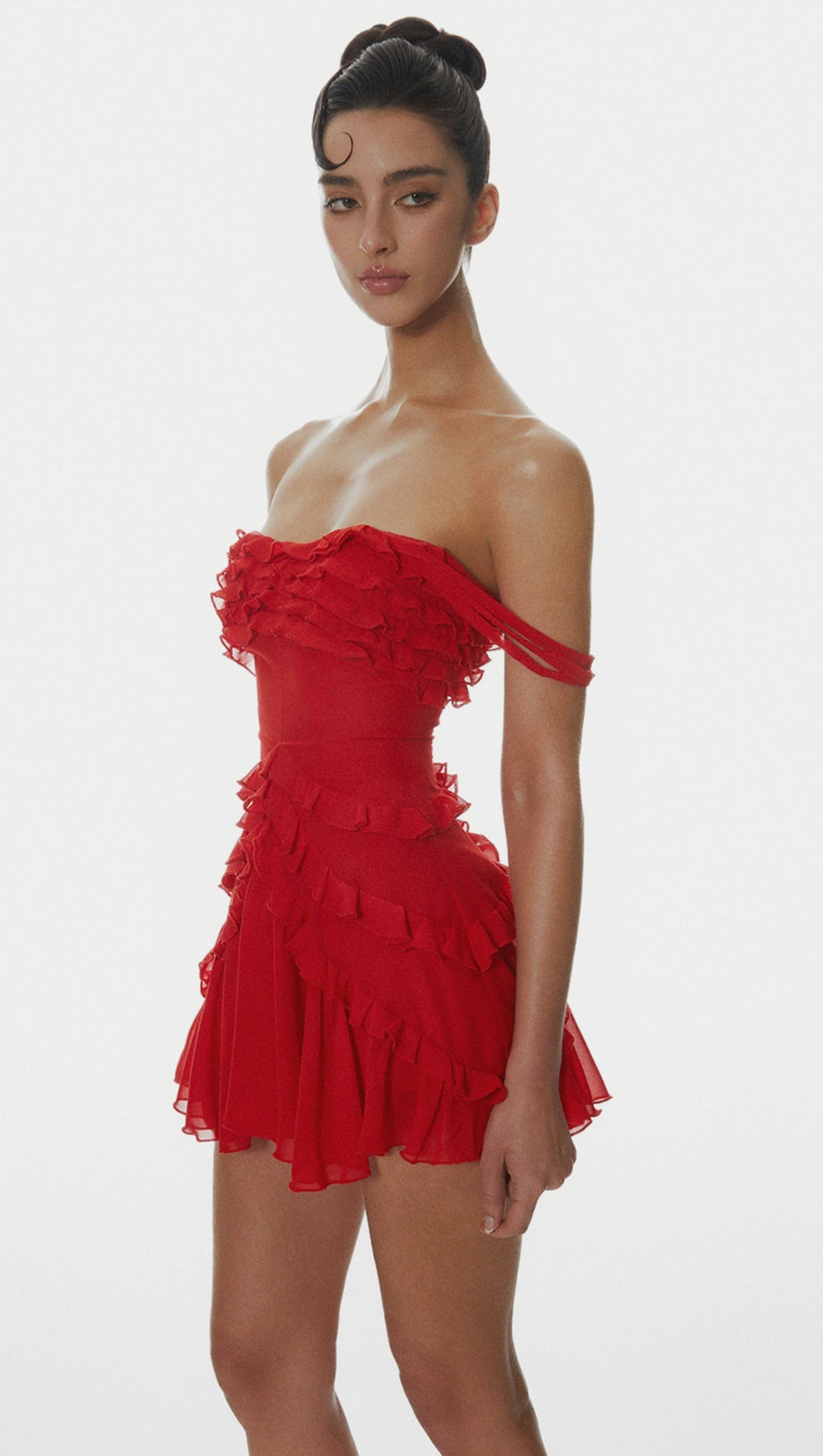 NIRVA OFF SHOULDER RUFFLE MINI DRESS