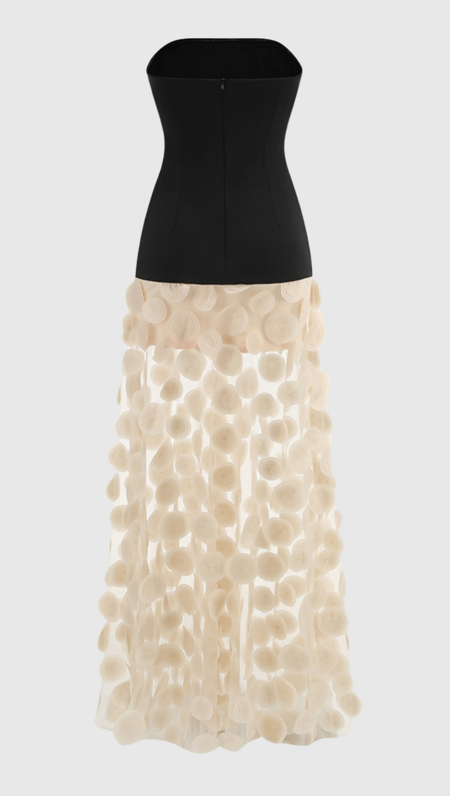 NODIN STRAPLESS DOT MESH MAXI DRESS
