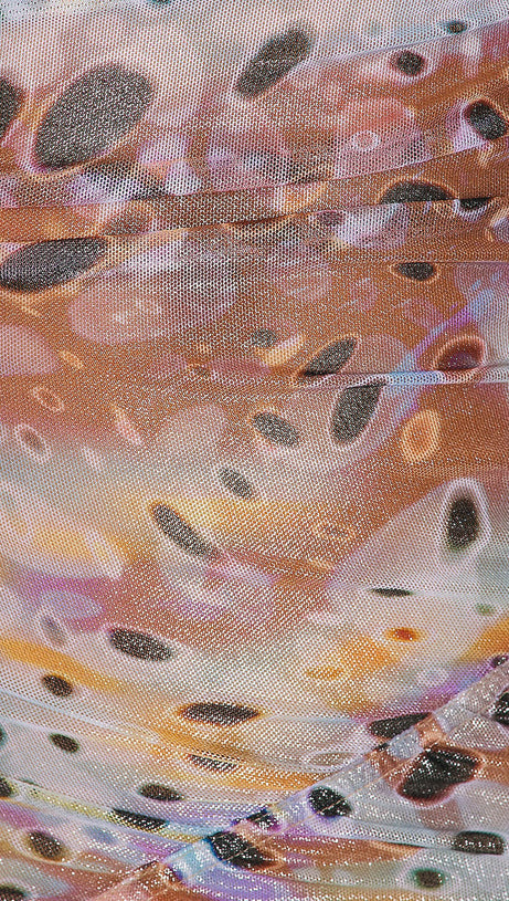 LONG SLEEVE MIDI DRESS IN SHEER BLACK DOTS SILVER