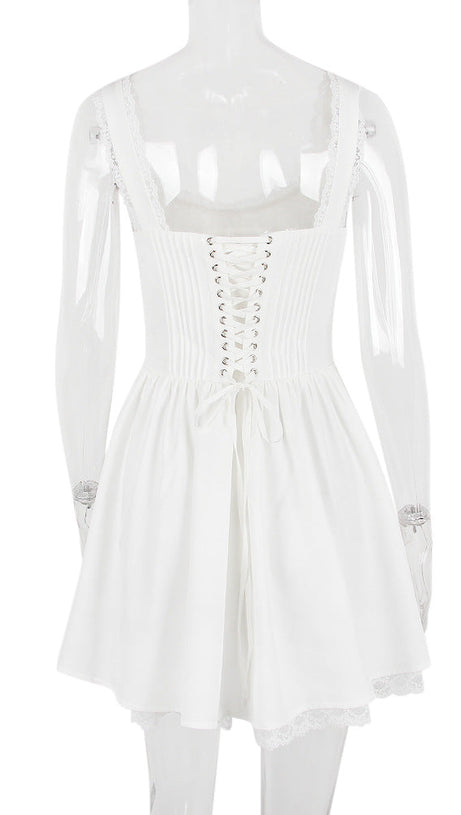 LACE CORSET MINI DRESS IN WHITE