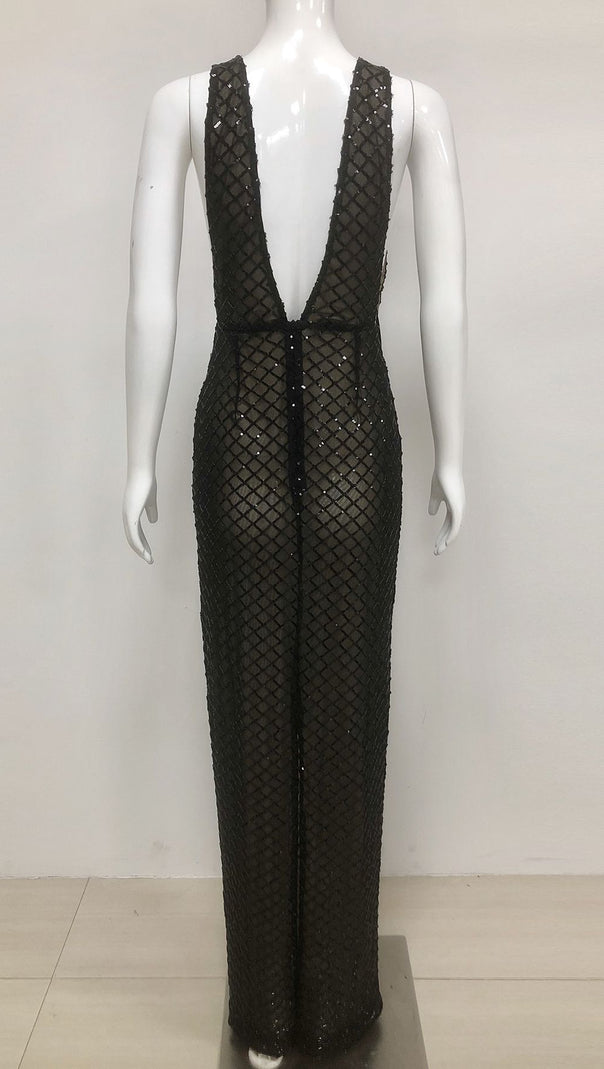 AIIZIE BOW DETAIL SEQUIN MAXI DRESS BLACK - product image