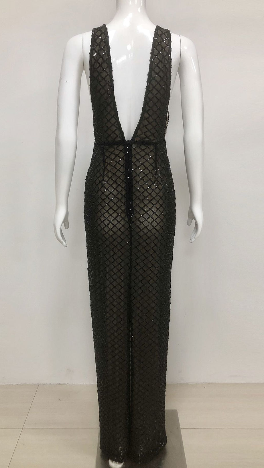 BOW DETAIL SEQUIN MAXI DRESS BLACK