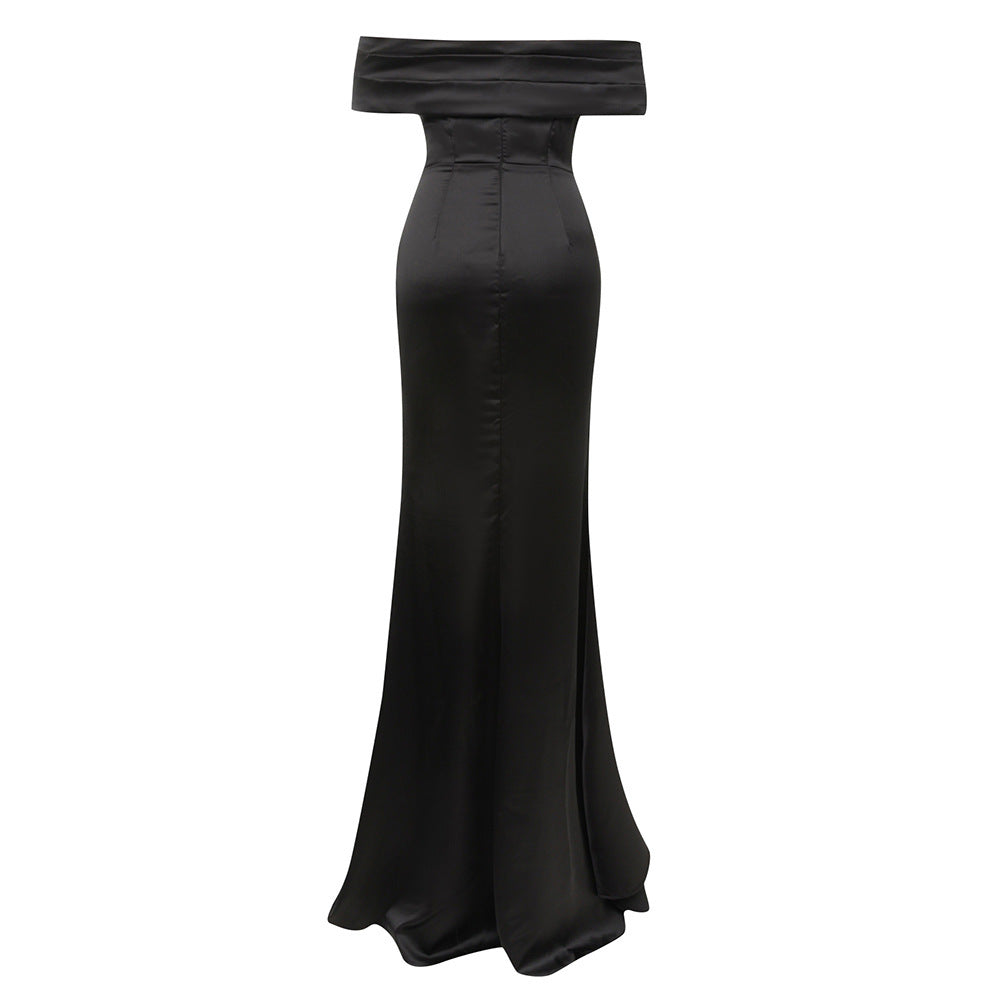 AIIZIE OFF - SHOULDER EMBROIDERED CORSET - WAIST SLIT GOWN IN BLACK - product image