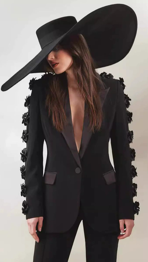 AIIZIE LEONIE FLOWER EMBELLISHED BLACK BLAZER - product image