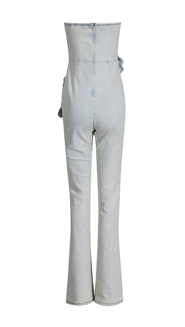 AIIZIE BERLIN FLORAL DENIM JUMPSUIT IN LIGHT WASH - product image