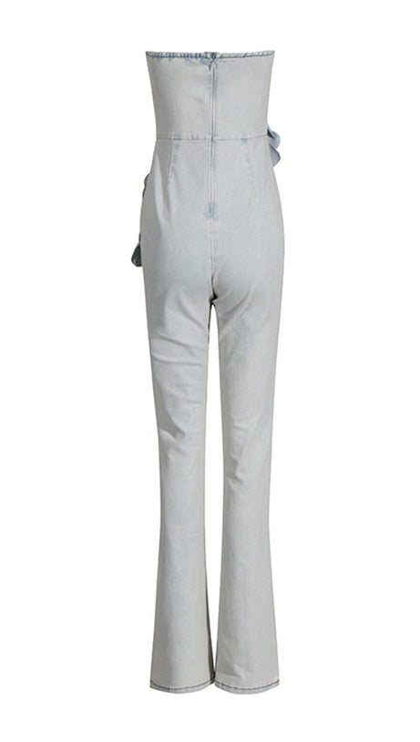 BERLIN FLORAL DENIM JUMPSUIT IN LIGHT WASH