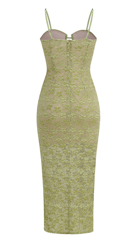 Grüne Midikleider mit Spitze und Kristallen