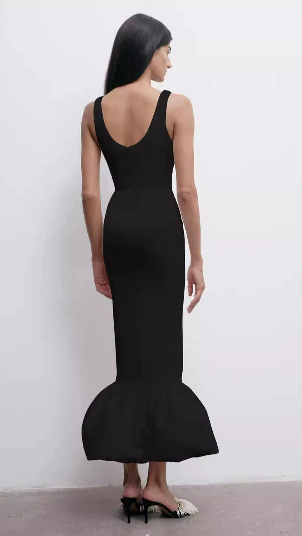 AIIZIE DORIS FLORAL PEARL EMBELLISHED MERMAID BLACK MAXI DRESS - product image