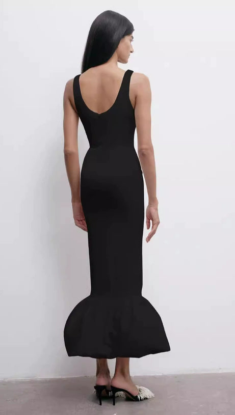 DORIS FLORAL PEARL EMBELLISHED MERMAID BLACK MAXI DRESS