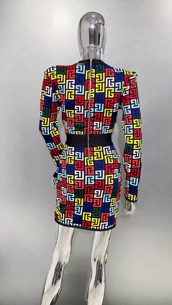 AIIZIE QUANNA MULTICOLOR MONOGRAM KNIT MINI DRESS - product image