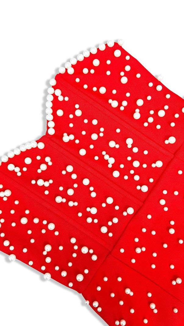 AIIZIE PEARL BANDAGE MAXI DRESS TUBE TOP FISHTAIL RED - product image
