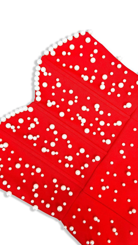 Perlen Bandage Maxikleid Tube Top Fischschwanz Rot 