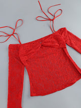 helen Lace Floral Appliqué Two Piece Set in Red