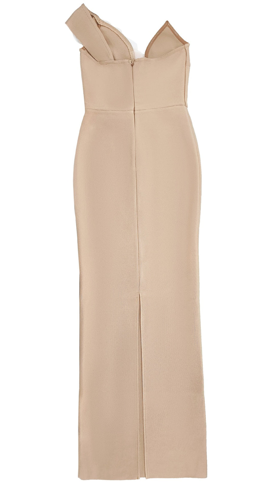 APRICOT ONE-SHOULDER FLORAL BANDAGE SPLIT MAXI DRESS