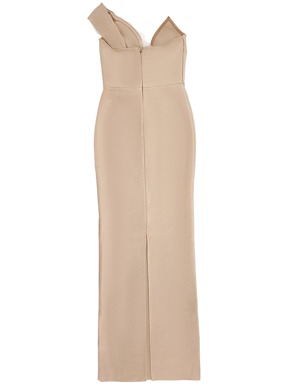 APRICOT ONE-SHOULDER FLORAL BANDAGE SPLIT MAXI DRESS