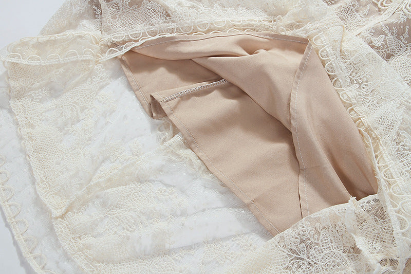 A-LINE SLEEVELESS LACE TEMPERAMENT EMBROIDERED COURT MIDI DRESS