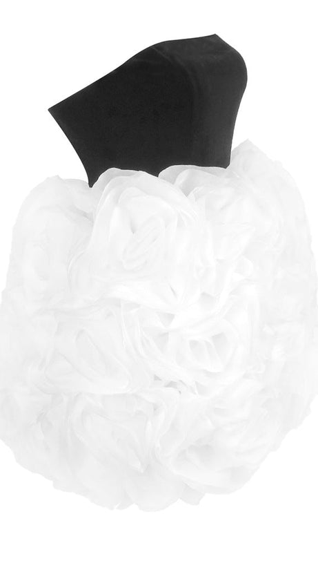 TINA WHITE 3D FLOWERS STRAPLESS BLACK MINI DRESS