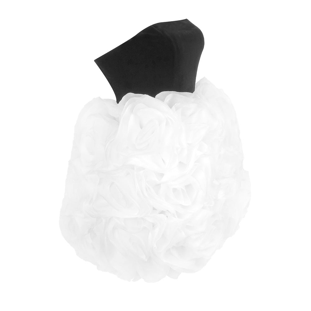 AIIZIE TINA WHITE 3D FLOWERS STRAPLESS BLACK MINI DRESS - product image