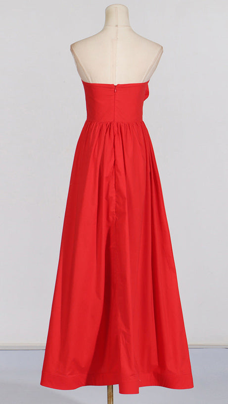 OFF-SHOULDER 3D FLOWER CHIFFON MAXI DRESS IN RED