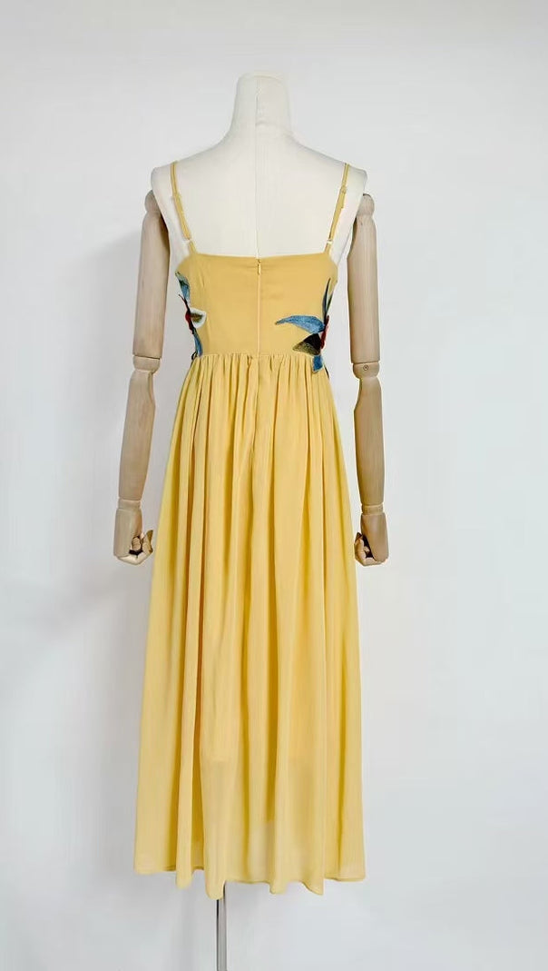 AIIZIE JOANN APPLIQUÉ CAMELLIA FLORAL MAXI DRESS IN YELLOW - product image