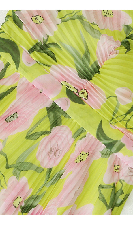 YELLOW LONG-SLEEVED FLORAL MAXI DRESS