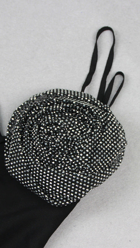 CRYSTAL FLOWER LACE UP BANDAGE DRESS