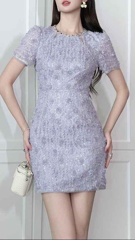 jacqueline rhinestone flower embroidery bodycon mini dress in purple