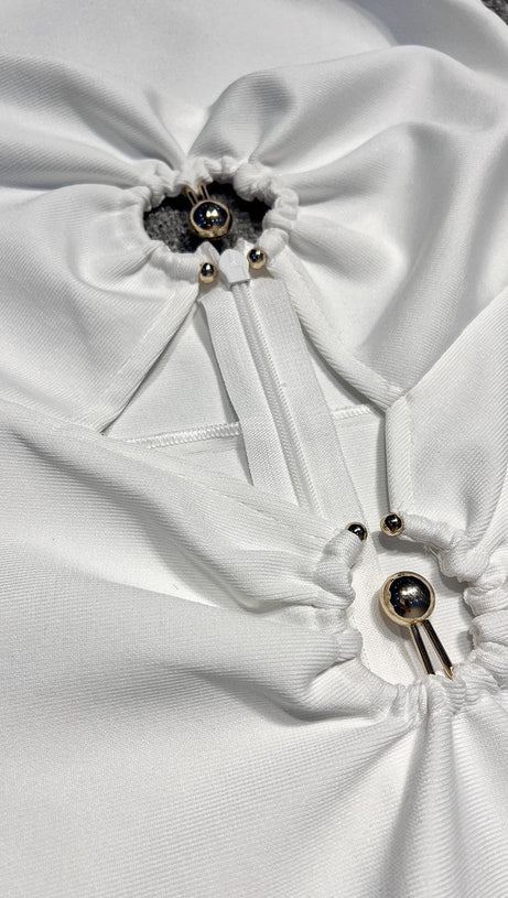 HOLLOW CUT OUT SLIT HALTER MAXI DRESS IN WHITE