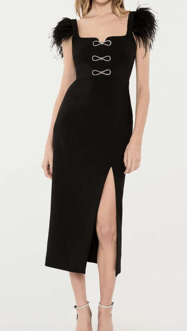 AIIZIE JOSEPHINE BOWS HIGH SLIT DIAMOND BANDAGE MIDI DRESS - product image