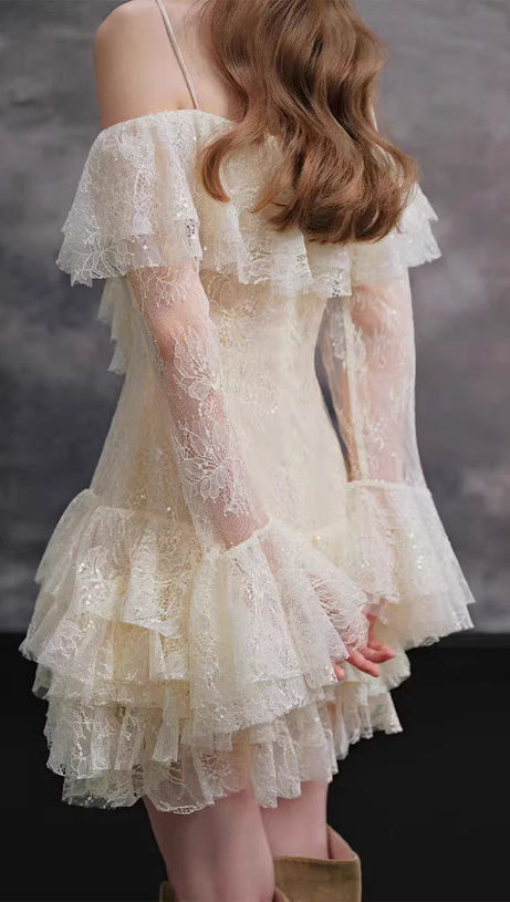 Elisha Off Shoulder Lace Ruffle Mini Dress