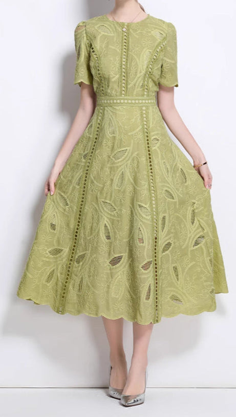 ABITO MIDI IN PIZZO RICAMO DANA HOLLOW VERDE